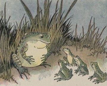 The Frogs And The Ox, picture of Frogs; Sparrow's English Reader, English Reading Level 2; Aesop's Fables